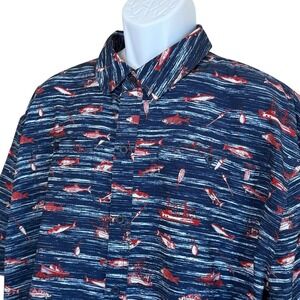 Silver Bait Fishing Shirt Mens XXL Navy Blue Red Fish Boats Boat Vented Outdoor
